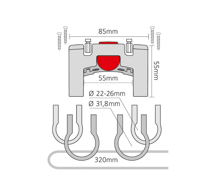 KLICKFIX Styradapter 22-66 og 31.8mm max. 7kg belastning
