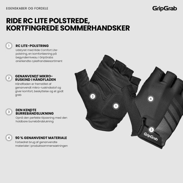 GripGrab RC RIDE Lite polstrede kortfingrede sommerhandsker