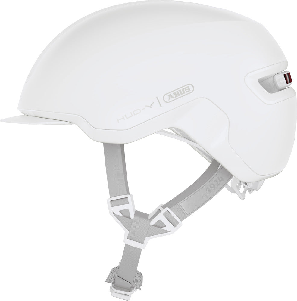 Abus HUD-Y cykelhjelm i farven pure white, set fra siden