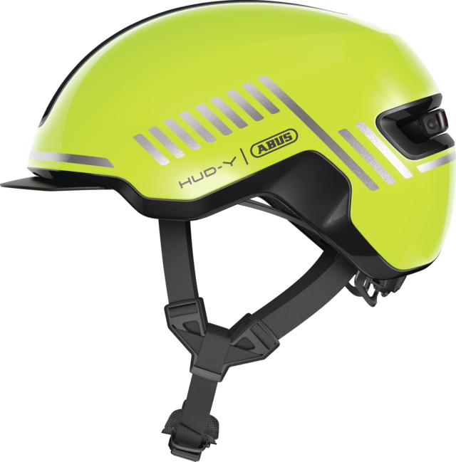 Abus HUD-Y cykelhjelm i farven signal yellow, set fra siden