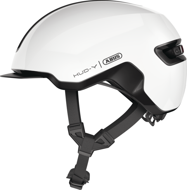 Abus HUD-Y cykelhjelm i farven shiny white, set fra siden