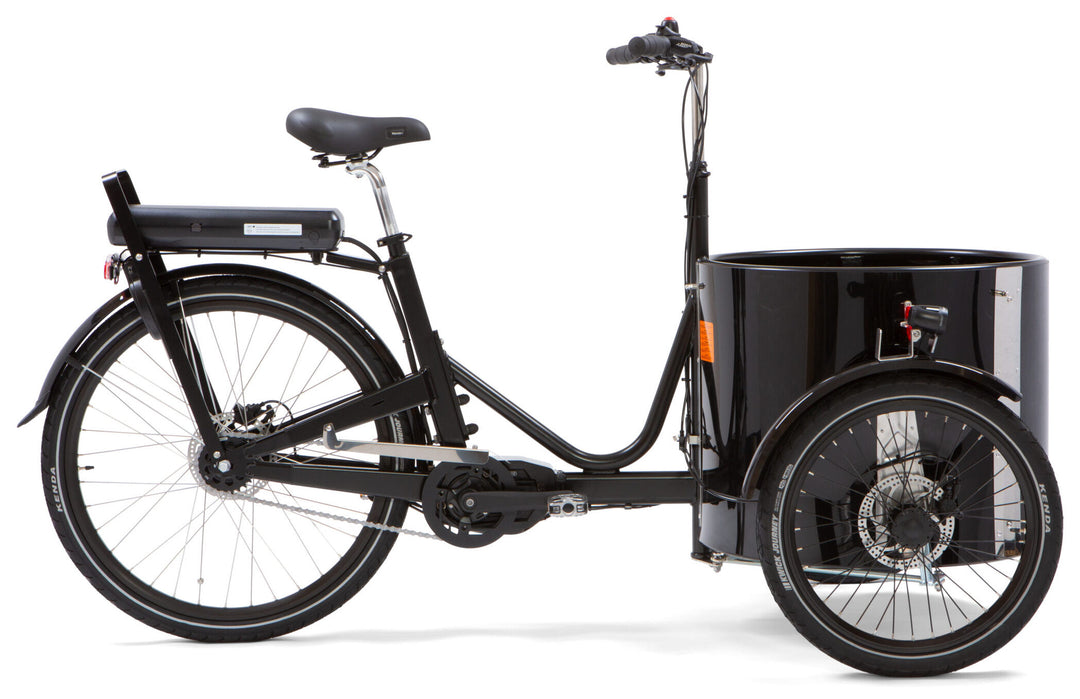 Nihola Low GEN2 el ladcykel set fra siden med sort kasse og lav indstigning