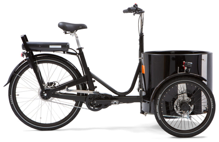 Nihola Low GEN2 el ladcykel set fra siden med sort kasse og lav indstigning